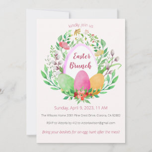 Watercolor Floral Wreath Easter Brunch Invitation
