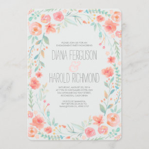 Watercolor Floral Wreath Engagement Party Invitation