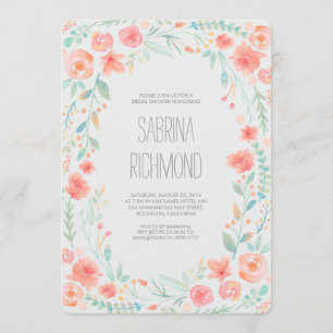 Watercolor Floral Wreath Garden Bridal Shower Invitation