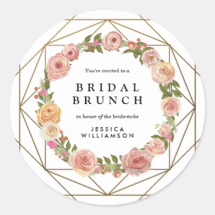 Watercolor Floral Wreath Geometric Bridal Brunch Classic Round Sticker