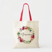 Watercolor Floral Wreath Personalized Bridesmaid Tote Bag (Front)