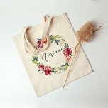 Watercolor Floral Wreath Personalized Bridesmaid Tote Bag<br><div class="desc">Burgundy and rusty peach watercolor florals with editable text. Perfect for a friend,  yourself or a bridesmaid.</div>