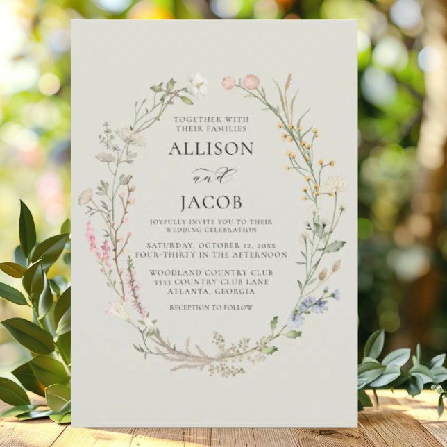 Watercolor Floral Wreath Sage Green Wedding Invitation (Creator Uploaded)
