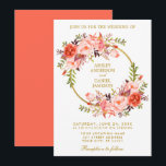 Watercolor Floral Wreath Wedding Coral Gold Invitation<br><div class="desc">Watercolor Floral Wreath Coral Gold Wedding Invitation Card</div>