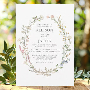 Watercolor Floral Wreath Wedding Invitation