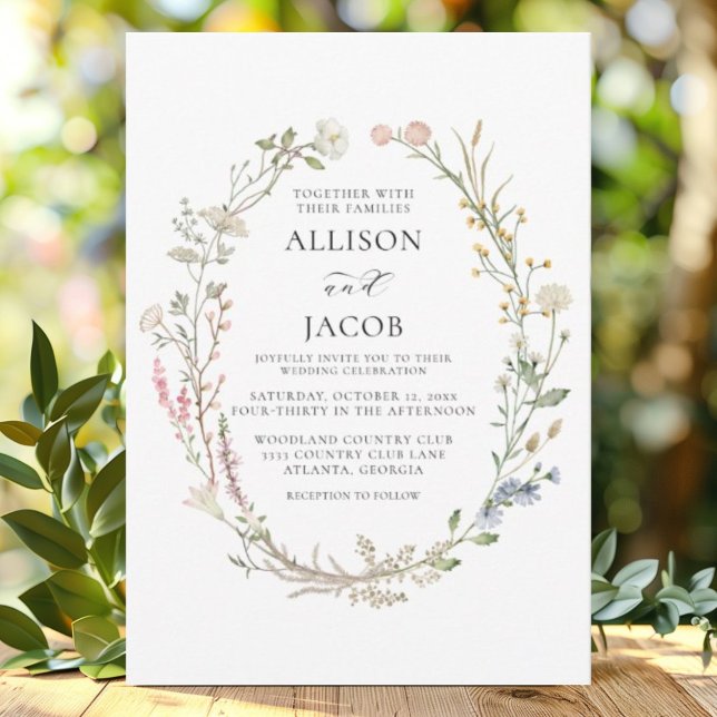 Watercolor Floral Wreath Wedding Invitation (Creator Uploaded)