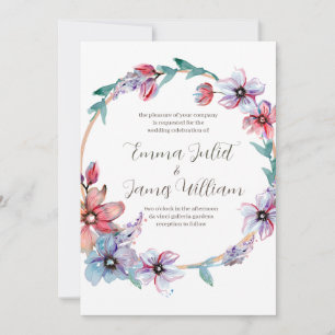 Watercolor Floral Wreath Wedding Invitation