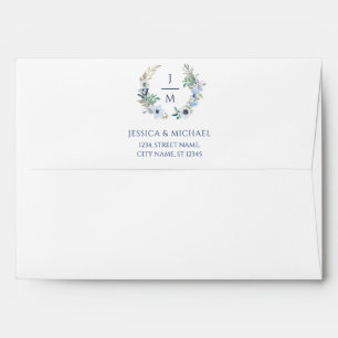 Watercolor Floral Wreath Wedding Monogram Envelope