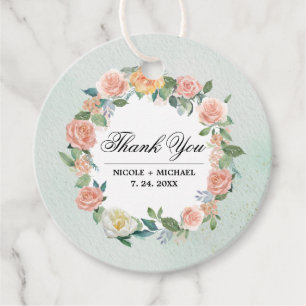 Watercolor Floral Wreath Wedding Thank You Custom Favour Tags