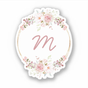 Watercolor Floral Wreath with Monogram