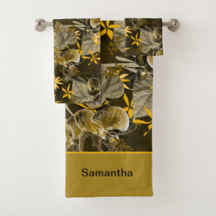 Watercolor floral yellow-brown pattern. bath towel set