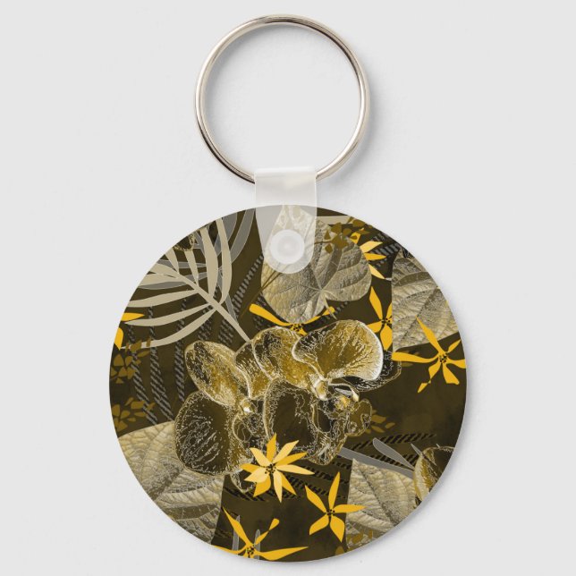 Watercolor floral yellow-brown pattern. keychain (Front)