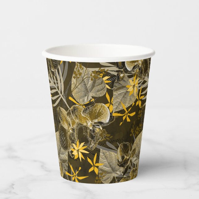 Watercolor floral yellow-brown pattern. paper cups (Front)