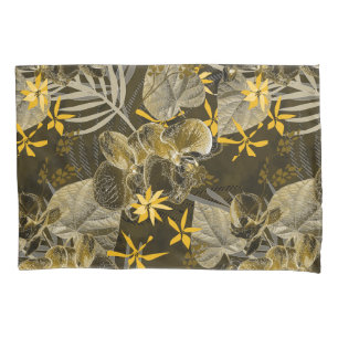 Watercolor floral yellow-brown pattern.  pillowcase