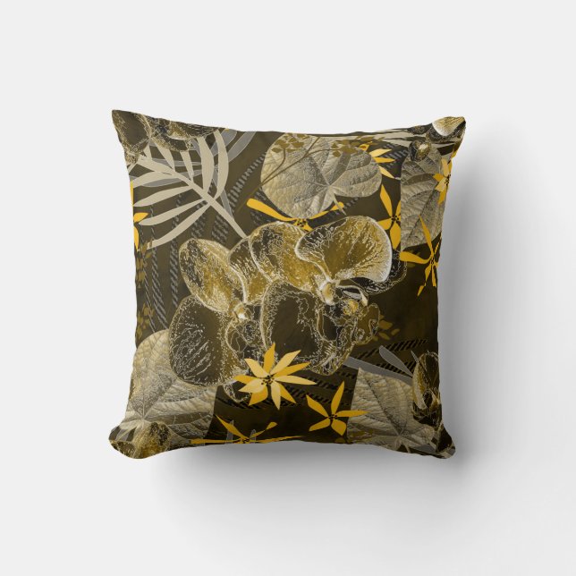 Watercolor floral yellow-brown pattern. throw pillow (Front)