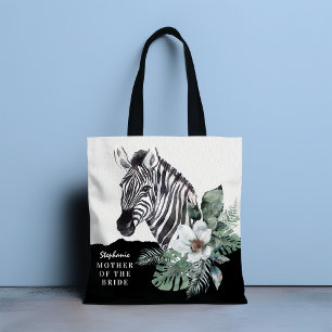 Watercolor Floral Zebra Mother Of The Bride Name T Tote Bag