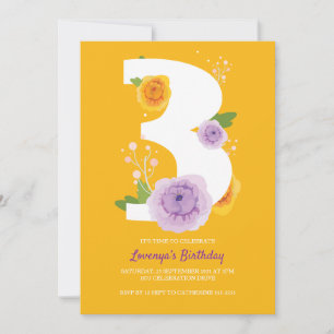 Watercolor Florals 3rd Birthday Party Save The Date