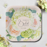 Watercolor Florals Blush Pink Bridal Shower Paper Plate<br><div class="desc">Beautiful watercolor white and green hydrangeas,  pink and cream roses,  daisies,  small blossoms and leaves on blush pink,  personalize these square paper plates for your bridal shower,  engagement party,  wedding or any occasion with your details in chic lettering. MATCHING items in our collection.</div>