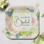 Watercolor Florals Blush Pink Bridal Shower Paper Plate<br><div class="desc">Beautiful watercolor white and green hydrangeas,  pink and cream roses,  daisies,  small blossoms and leaves on blush pink,  personalize these paper plates for your bridal shower,  engagement party,  wedding or any occasion with your details in chic lettering. MATCHING items in our store.</div>