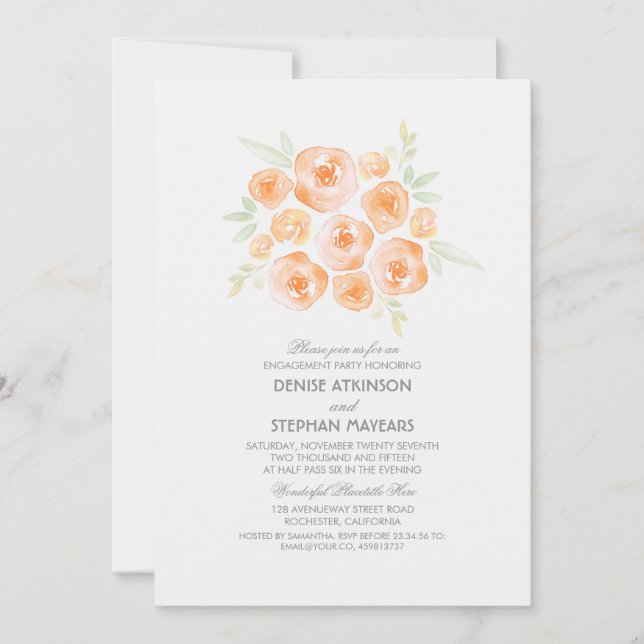Watercolor Florals Bouquet Roses Engagement Party Invitation (Front)