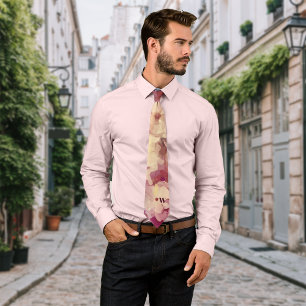 Watercolor Florals Maroon Personalize Initial Tie
