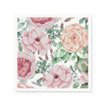Watercolor Florals Mauve Cocktail Wedding Napkins