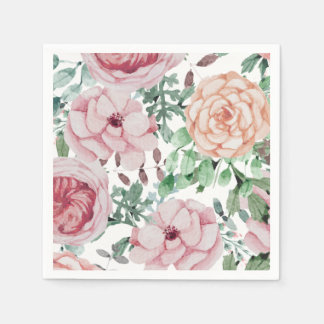 Watercolor Florals Mauve Cocktail Wedding Napkins
