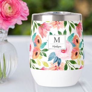 Watercolor Florals Personalized Name Monogram