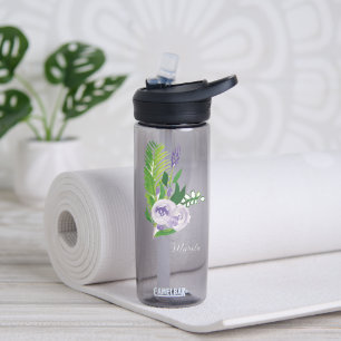 Watercolor Florals Purple Water Bottle