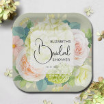 Watercolor Florals Sage Green Bridal Shower Paper Plate<br><div class="desc">Beautiful watercolor white and green hydrangeas,  pink and cream roses,  daisies,  small blossoms and leaves on sage green,  personalize these paper plates for your bridal shower,  engagement party,  wedding or any occasion with your details in chic lettering. MATCHING items in our collection.</div>