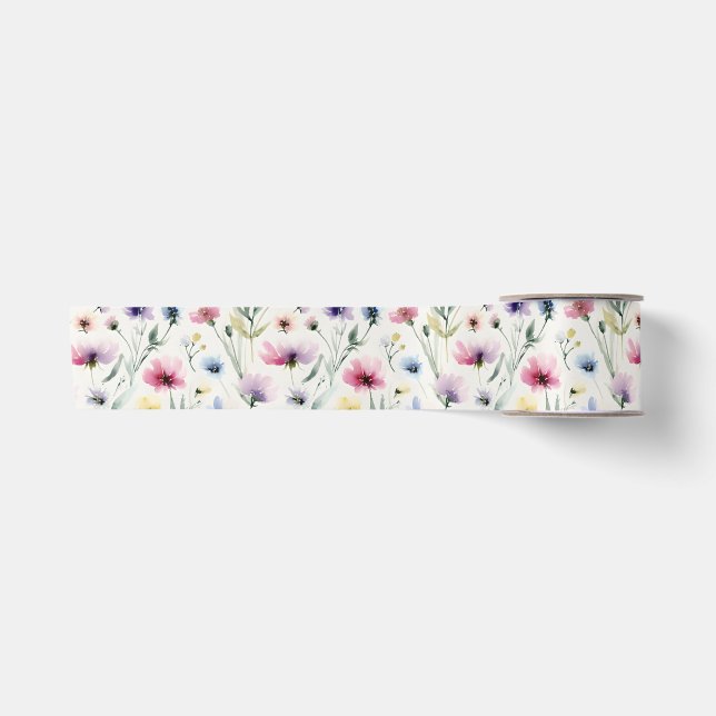Watercolor Florals Satin Ribbon (Front)