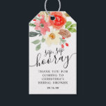 Watercolor Florals Sip Sip Hooray Bridal Shower Gift Tags<br><div class="desc">Bridal Shower favour tags for mini wine bottle featuring watercolor summer florals of bright red,  pink,  white and greenery.</div>