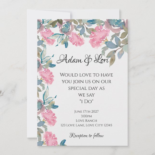 Watercolor Florals Wedding Invitation (Front)