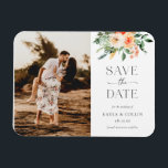 Watercolor Florals Wedding Photo Save The Date Magnet<br><div class="desc">This elegant save the date features pink,  peachy florals for the perfect way to ask family and friends to save the date! Click the "Edit using Design Tool" button to edit the text colors,  background color,  and more.</div>