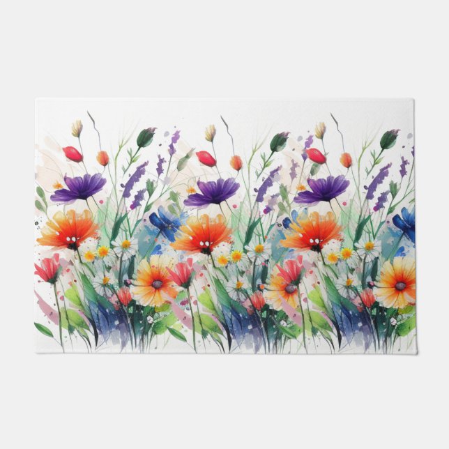 Watercolor Florals Wildflowers Trendy Doormat (Front)