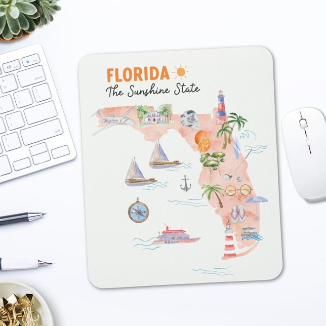 Watercolor Florida State Art Map Mouse Pad (In situ office desk)