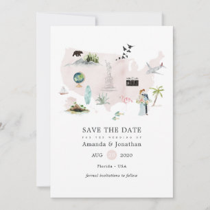 Watercolor Florida USA Destination Wedding Save The Date