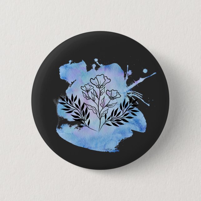 watercolor flower  2 inch round button (Front)
