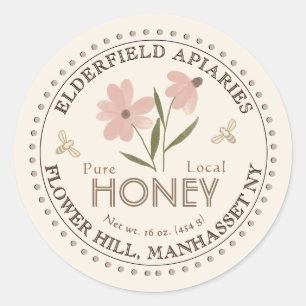 Watercolor Flower and Bees Pure Local Honey Label