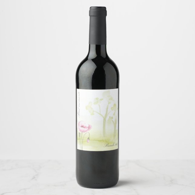 Watercolor Flower and trees Wine Label (Front)