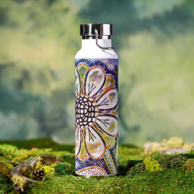 Watercolor flower art on blue water bottle (Outdoor)