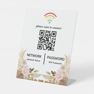 Watercolor Flower Baby Shower Wifi Network QR Code Pedestal Sign