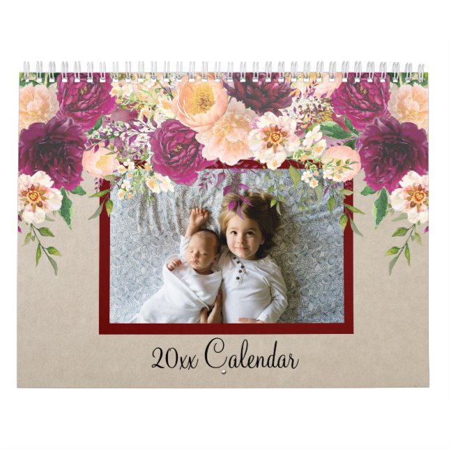 Watercolor Flower Beautiful Family Photo Calendar (Cover)