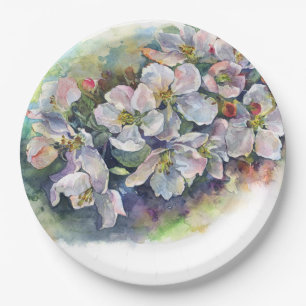 Watercolor flower blooming apple tree wedding flow paper plate