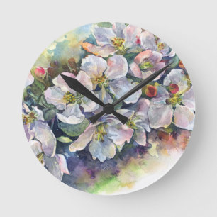Watercolor flower blooming apple tree wedding flow round clock