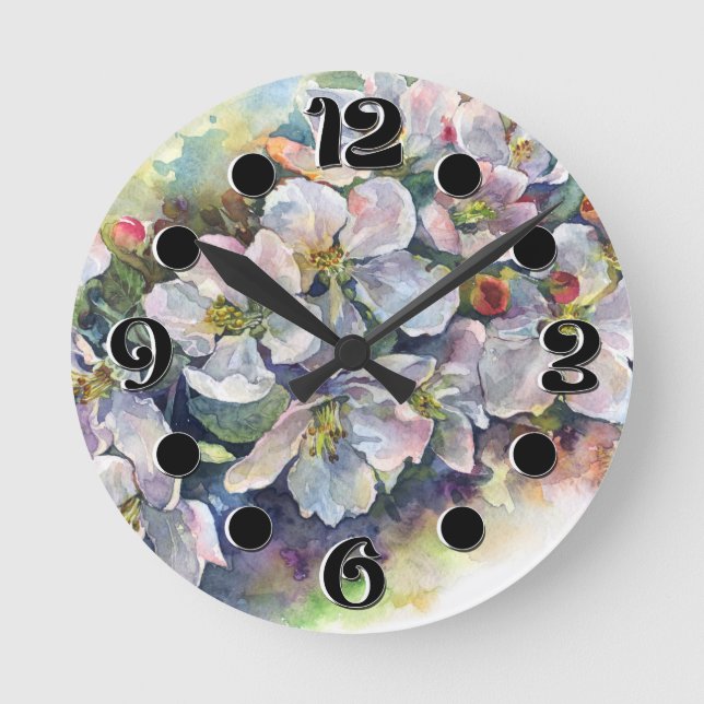 Watercolor flower blooming apple tree wedding flow round clock (Front)
