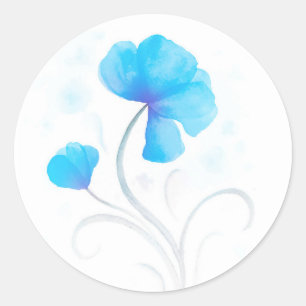 Watercolor flower blue wedding seal / sticker