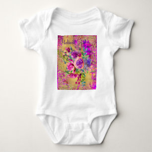 Watercolor Flower Bouquet on Pink Personalized Baby Bodysuit