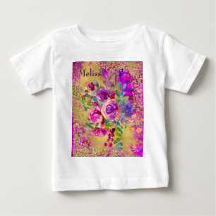 Watercolor Flower Bouquet on Pink Personalized Baby T-Shirt
