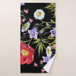 Watercolor Flower Bouquet: Seamless Pattern Bath Towel